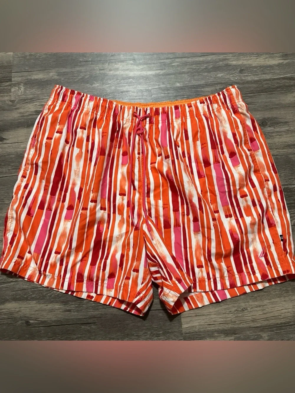 Nautica Men’s Orange & Pink Striped Swim Shorts